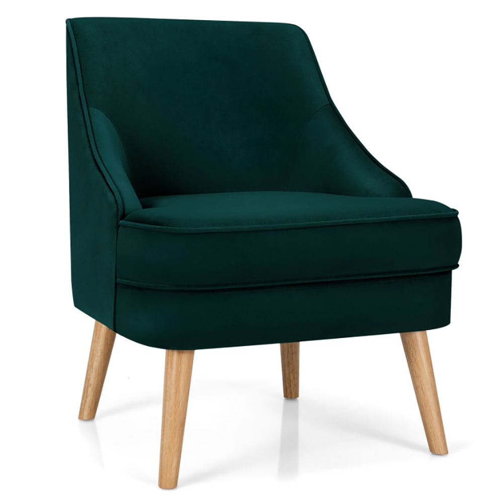 Finihen Velvet Accent Chair, Mid Century Velvet Accent Chair with Rubber Wood Legs, Thickly Padded, for Living Room, Bedroom, Green