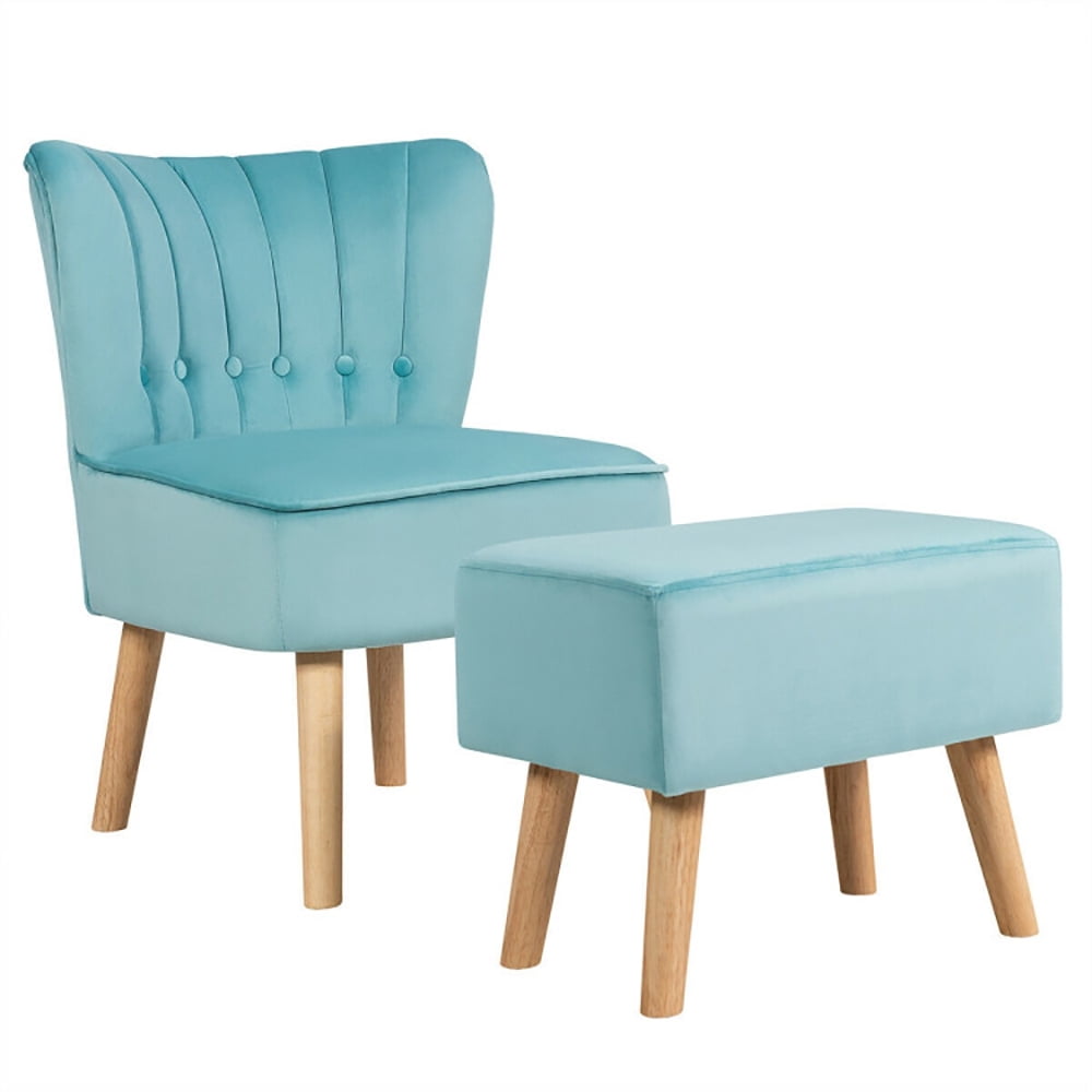 Finihen Velvet Accent Chair, Modern Accent Chair Ottoman Set with Footstool, Thickly Padded, for Living Room, Bedroom, Turquoise
