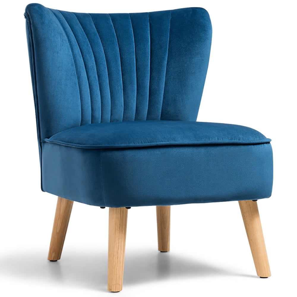 Finihen Velvet Accent Chair, Modern Armless Velvet Accent Chair with Wood Legs, Thickly Padded, Armless Wingback Club Chairs for Living Room, Bedroom, Blue