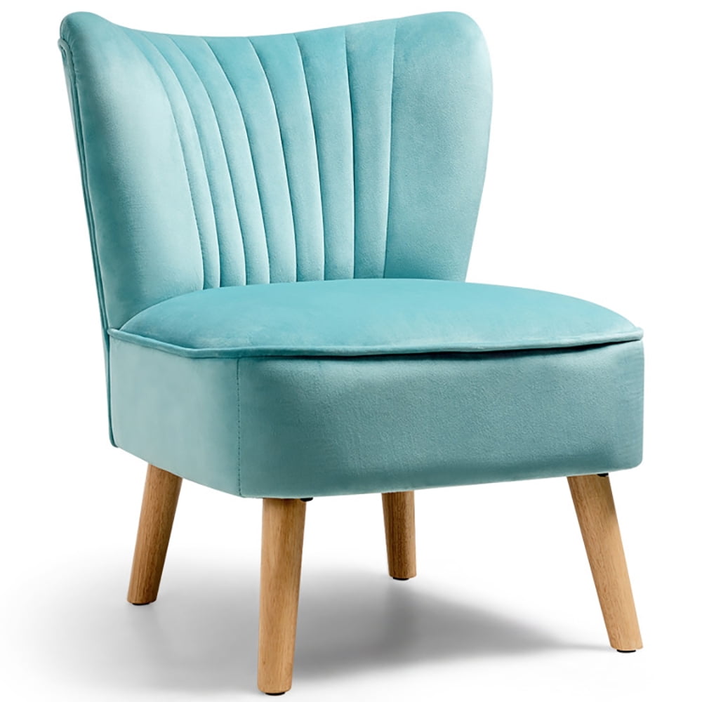 Finihen Velvet Accent Chair, Modern Armless Velvet Accent Chair with Wood Legs, Thickly Padded, Armless Wingback Club Chairs for Living Room, Bedroom, Green