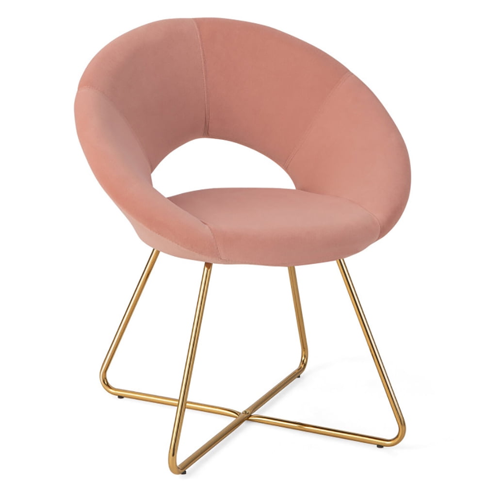 Finihen Velvet Accent Chair, Modern Velvet Accent Chair, Vanity Chair with Metal Legs-1 Piece, for Living Room, Bedroom, Pink