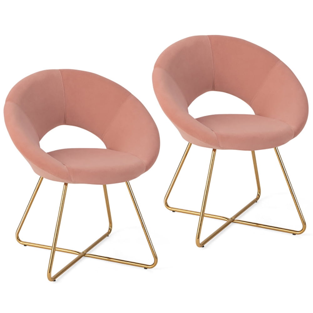 Finihen Velvet Accent Chair, Modern Velvet Accent Chair, Vanity Chair with Metal Legs-2 Pieces, for Living Room, Bedroom, Pink