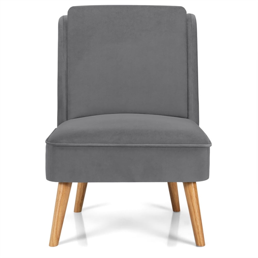Demi Bonn Velvet Accent Chair, Velvet Accent Armless Side Chair with Rubber Wood Legs, for Living Room, Bedroom, Gray