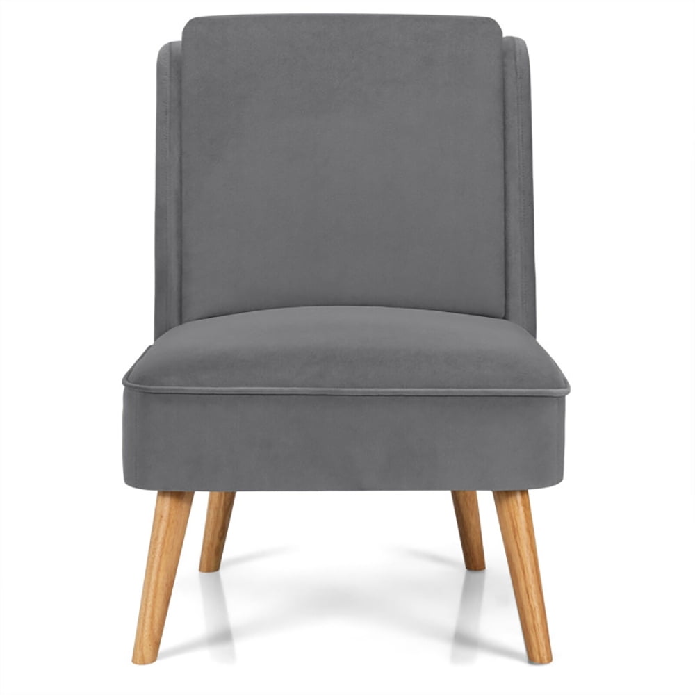 Finihen Velvet Accent Chair, Velvet Accent Armless Side Chair with Rubber Wood Legs, for Living Room, Bedroom, Gray