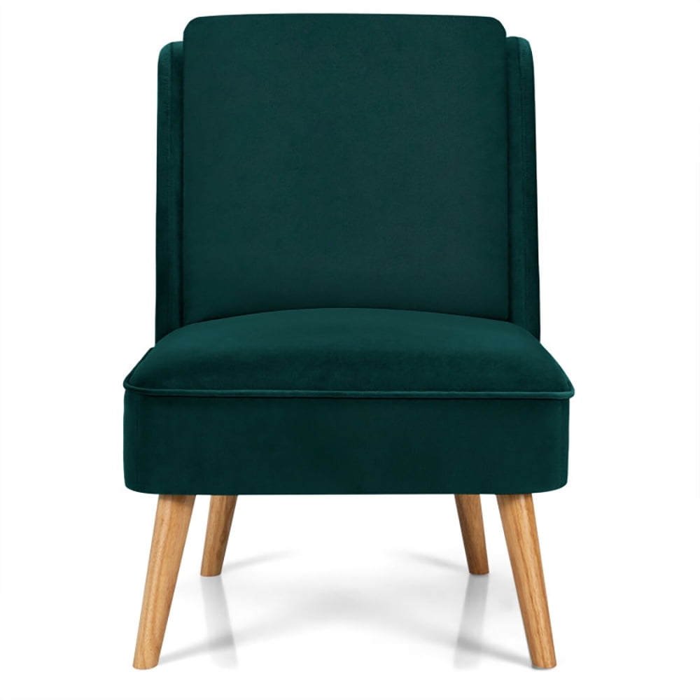 Finihen Velvet Accent Chair, Velvet Accent Armless Side Chair with Rubber Wood Legs, for Living Room, Bedroom, Green