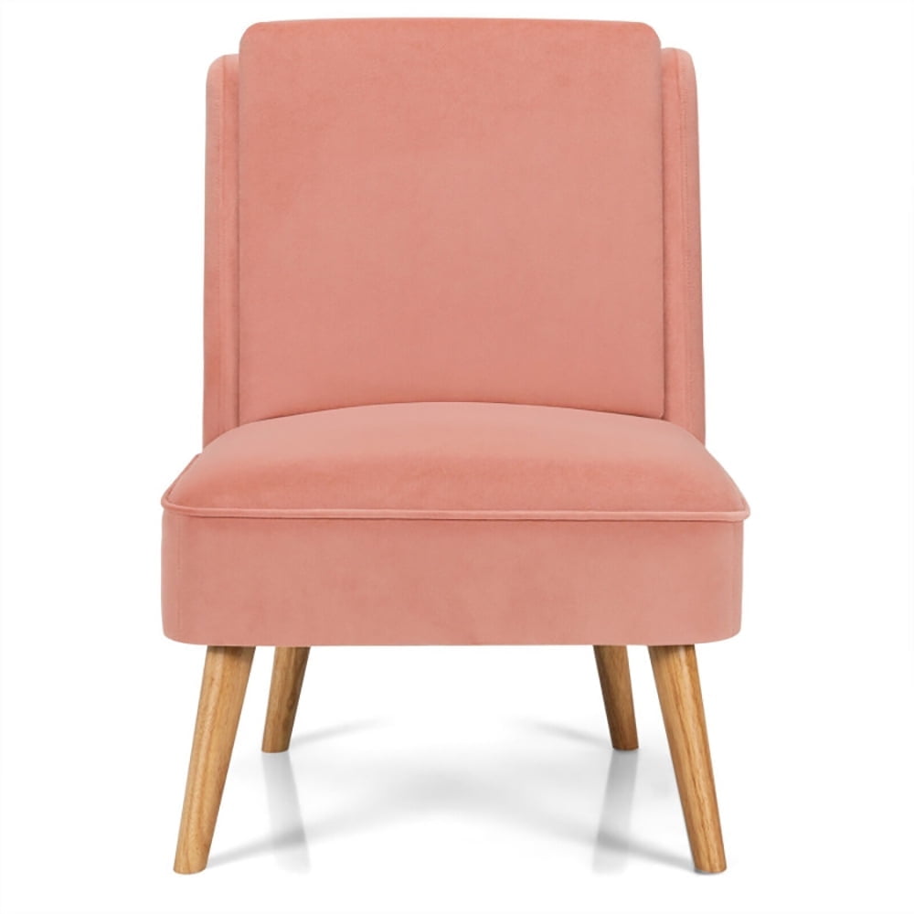 Demi Bonn Velvet Accent Chair, Velvet Accent Armless Side Chair with Rubber Wood Legs, for Living Room, Bedroom, Pink