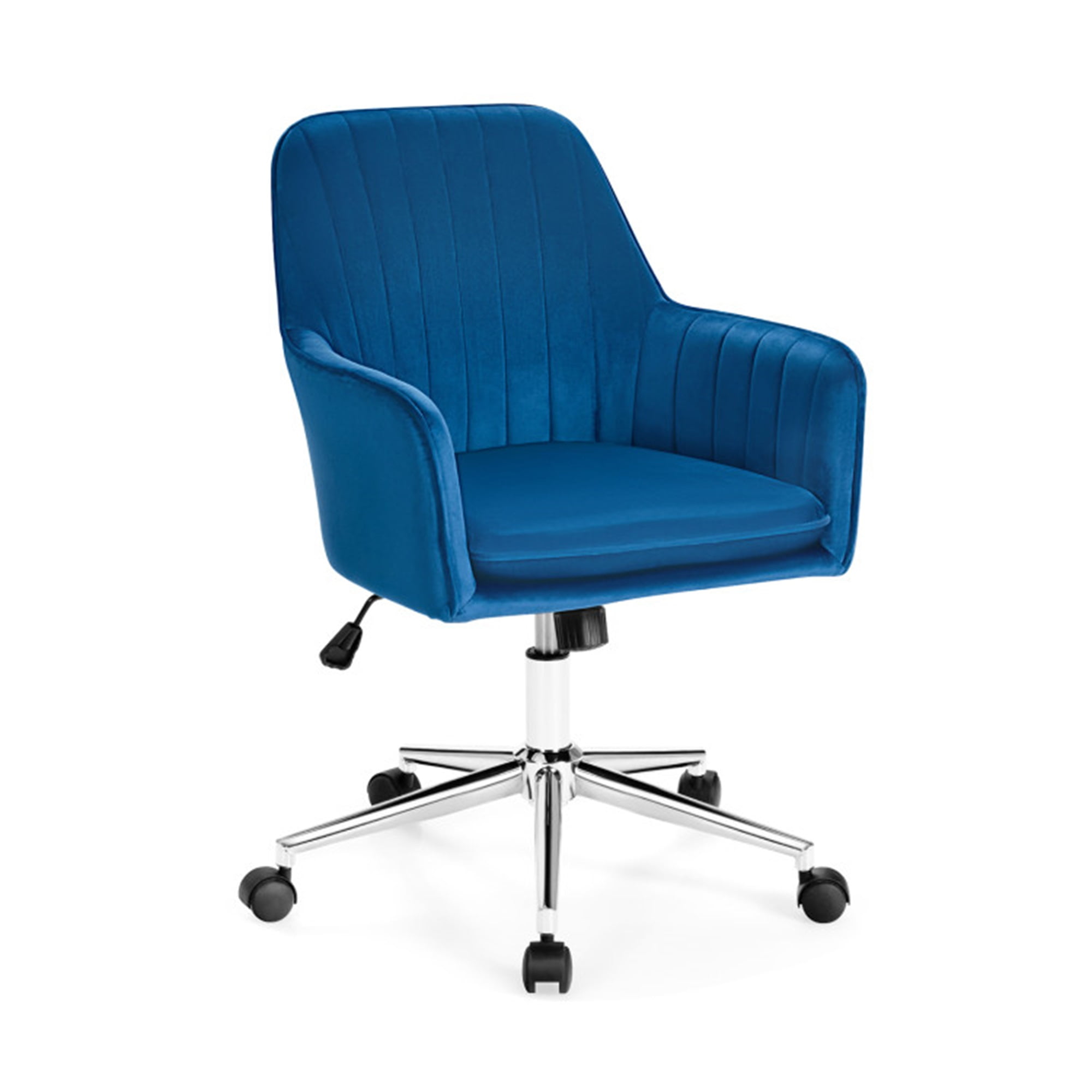Finihen Velvet Accent Office Armchair with Adjustable Swivel and Removable Cushion Rolling Work Computer Desk Chair, Blue