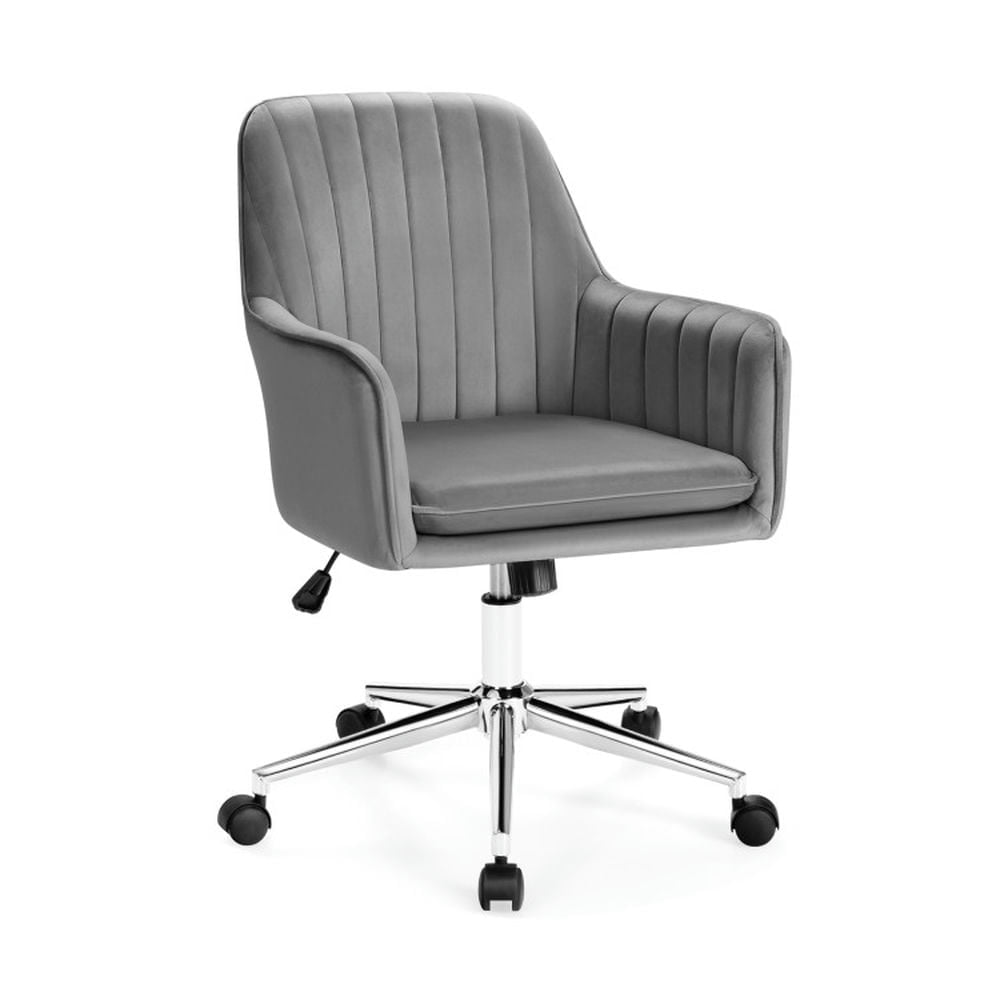 Demi Bonn Velvet Accent Office Armchair with Adjustable Swivel and Removable Cushion Rolling Work Computer Desk Chair, Gray
