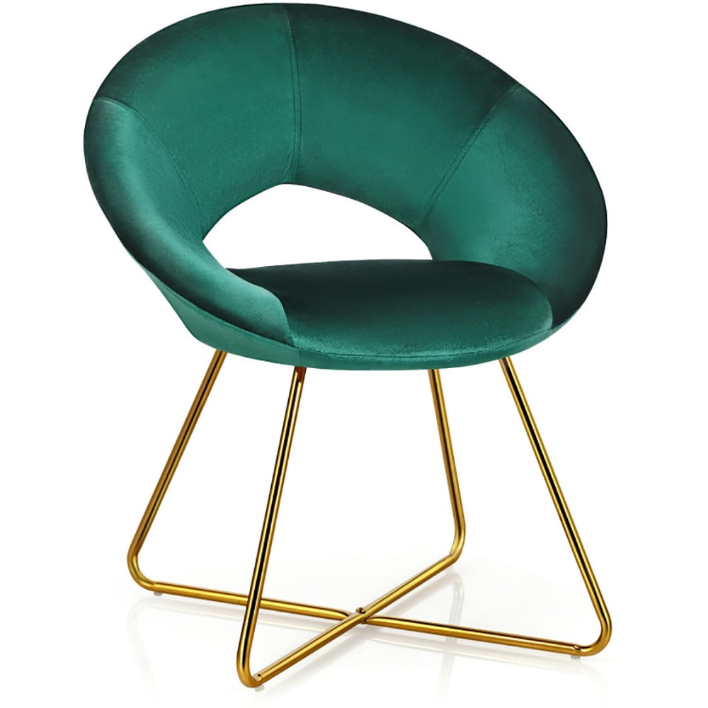 Finihen Velvet Dining Arm Chair, Modern Accent Velvet Dining Arm Chair with Golden Metal Legs and Soft Cushion, for Bedroomï¼Living Room, Dining Room, Kitchen, Dark Green