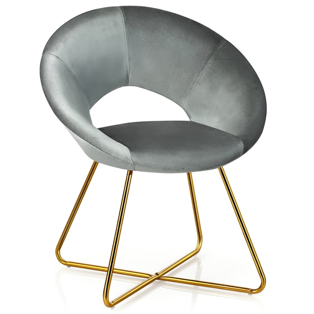 Finihen Velvet Dining Arm Chair, Modern Accent Velvet Dining Arm Chair with Golden Metal Legs and Soft Cushion, for Bedroomï¼Living Room, Dining Room, Kitchen, Gray