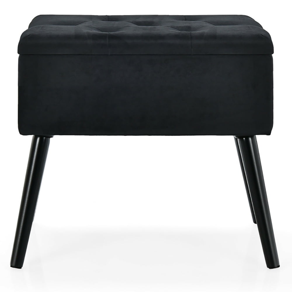 Finihen Velvet Storage Ottoman, Storage Foot Rest, Upholstered Footrest Stool, Velvet Footstool with Solid Wood Legs, for Makeup Room, Living Room, Bedroom, Black
