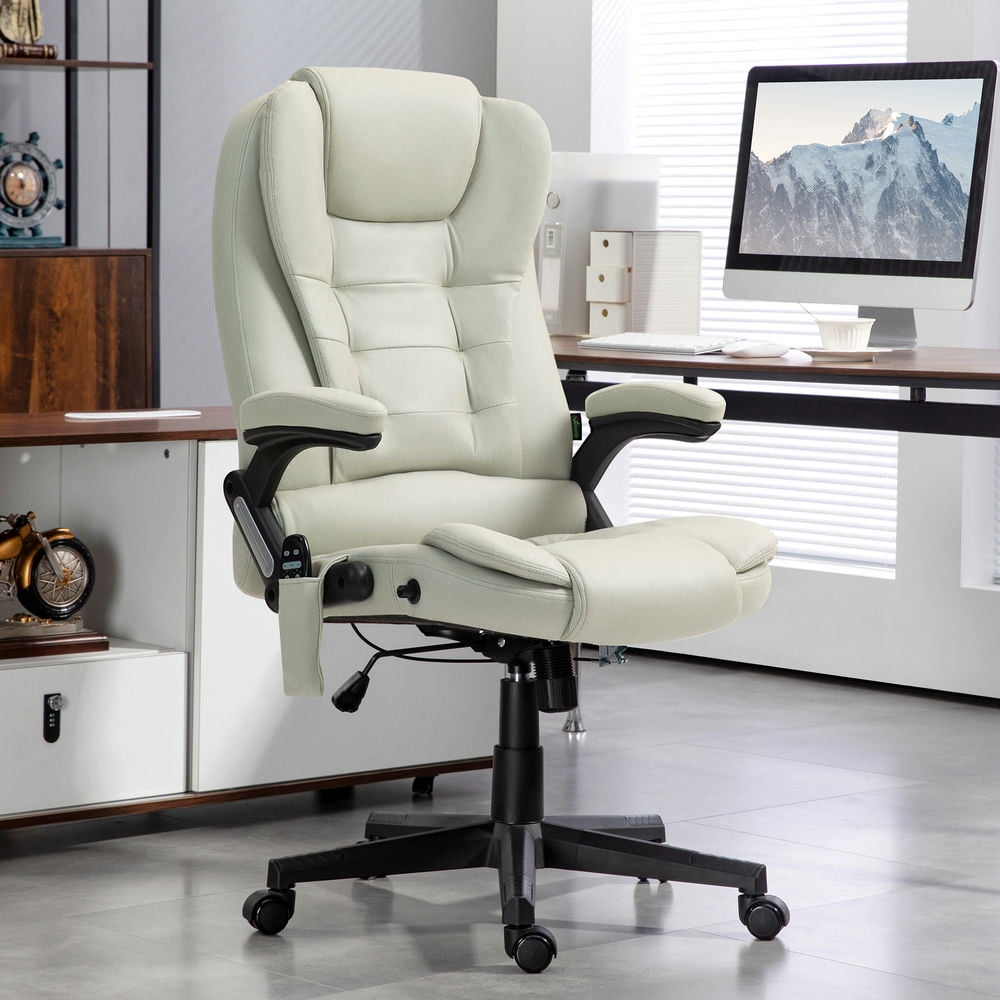 Finihen Vibration Massage Chair with 6 Vibration Points, Armrest, Reclining Backrest, Heated, Microfiber Computer Chair, Office Desk Chair for Home, Beige