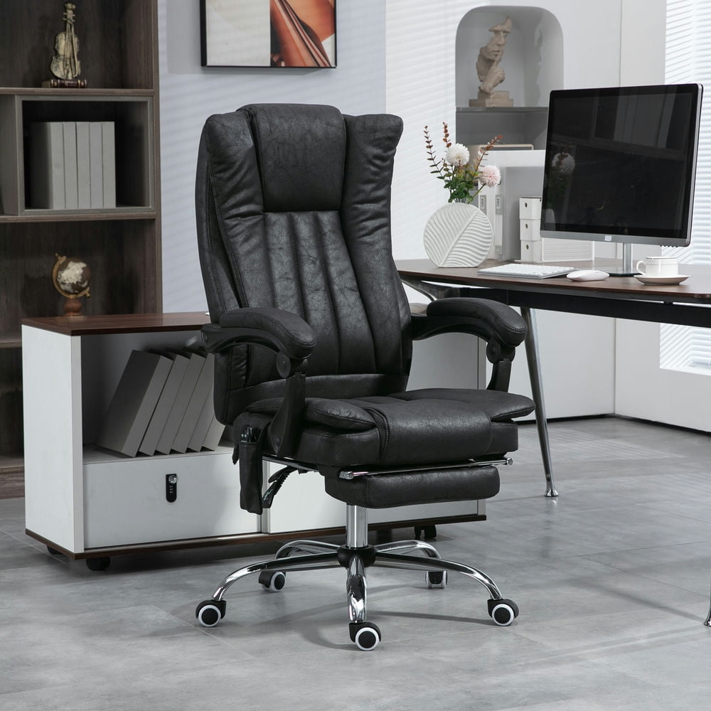 Finihen Vibration Massage Chair with 6 Vibration Points, Armrest, Reclining Backrest, Heated, Microfiber Computer Chair, Office Desk Chair for Home, Black