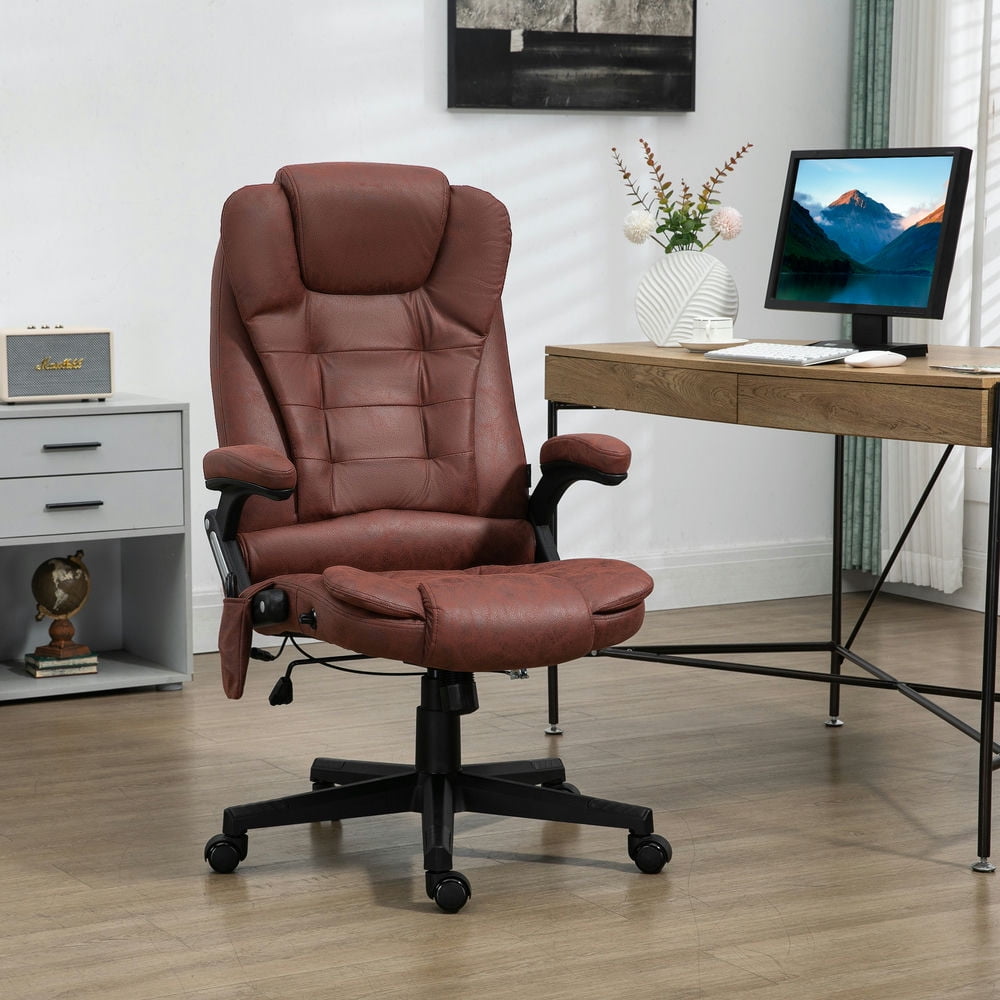 Finihen Vibration Massage Chair with 6 Vibration Points, Armrest, Reclining Backrest, Heated, Microfiber Computer Chair, Office Desk Chair for Home, Brown