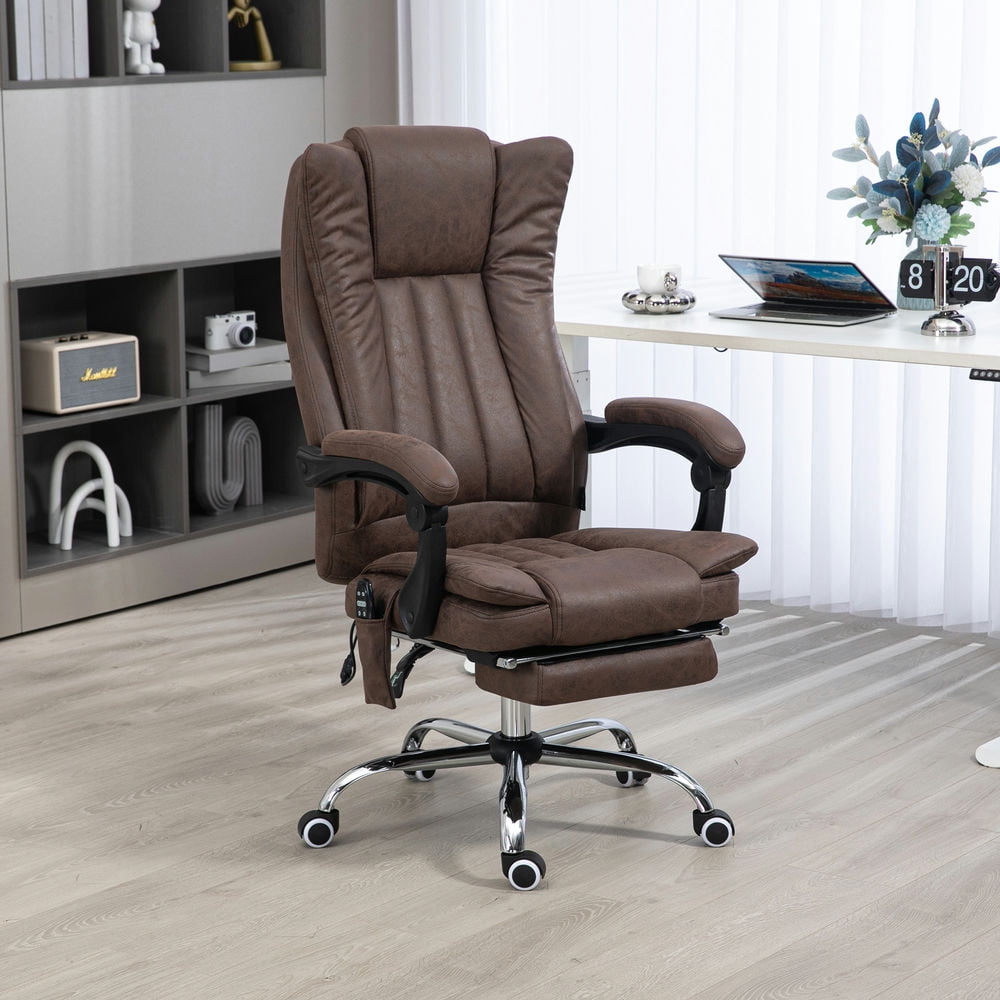 Finihen Vibration Massage Chair with 6 Vibration Points, Armrest, Reclining Backrest, Heated, Microfiber Computer Chair, Office Desk Chair for Home, Brown