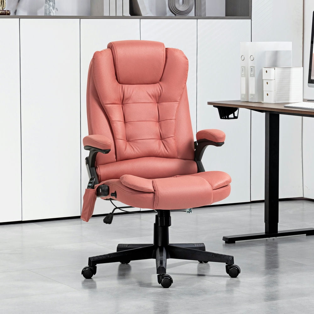 Finihen Vibration Massage Chair with 6 Vibration Points, Armrest, Reclining Backrest, Heated, Microfiber Computer Chair, Office Desk Chair for Home, Pink