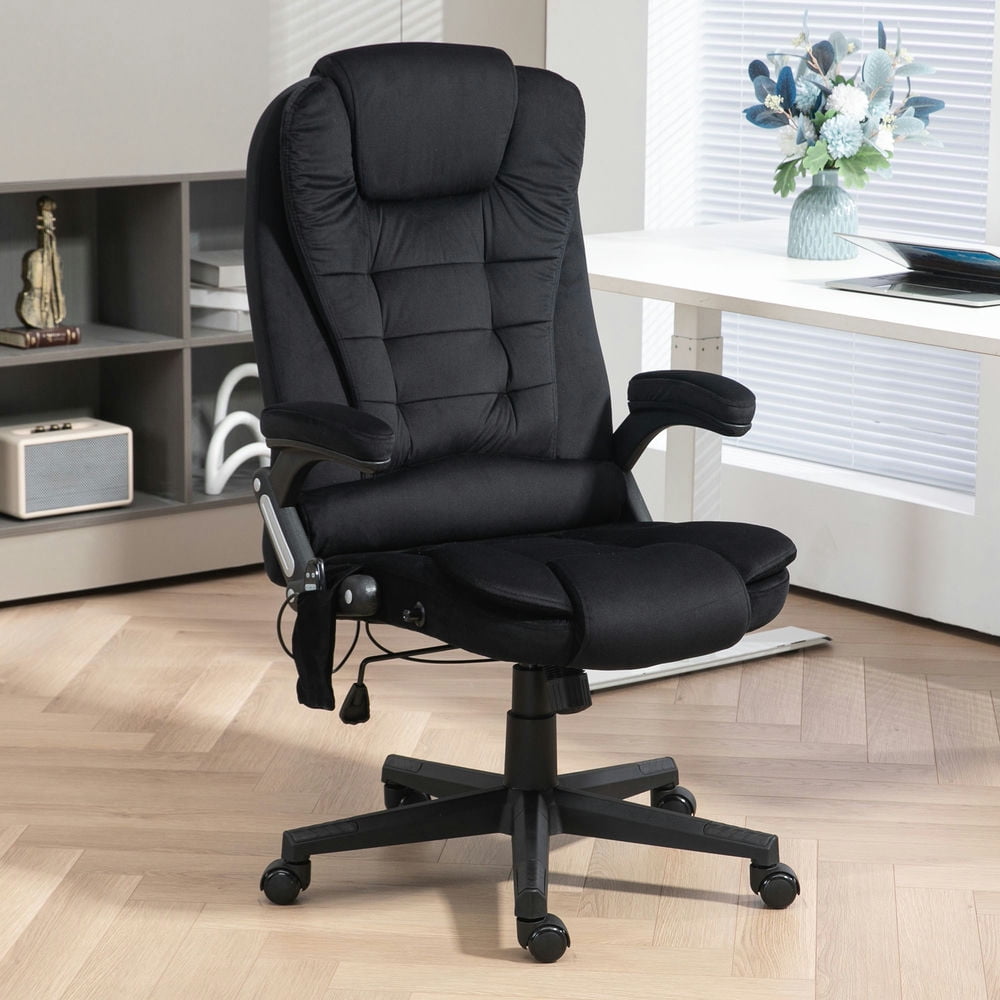 Finihen Vibration Massage Chair with 6 Vibration Points, Armrest, Reclining Backrest, Heated, Velvet Computer Chair, Office Desk Chair for Home, Black