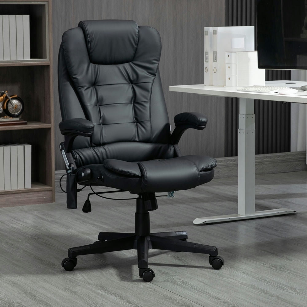 Finihen Vibration Massage Chair with 6 Vibration Points, Armrest, Heated PU Leather Computer Chair, Ergonomic Office Desk Chair for Home, Black