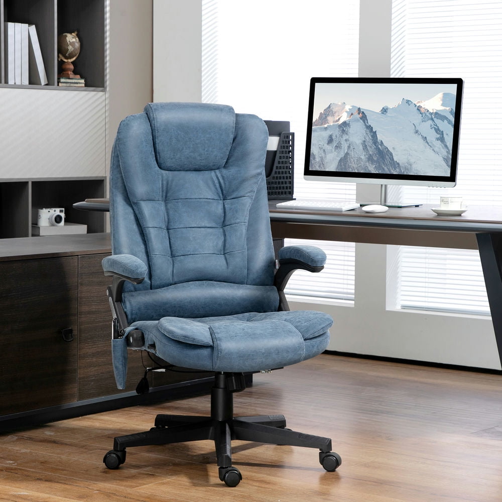 Finihen Vibration Massage Chair with 6 Vibration Points, Armrest, Heated PU Leather Computer Chair, Ergonomic Office Desk Chair for Home, Blue