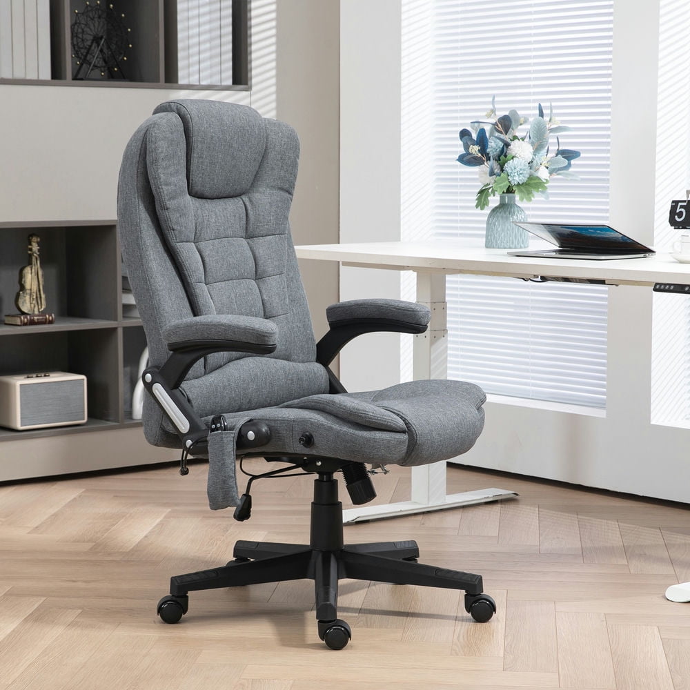 Finihen Vibration Massage Chair with 6 Vibration Points, Armrest, Reclining Backrest, Heated, Linen Computer Chair, Office Desk Chair for Home, Gray
