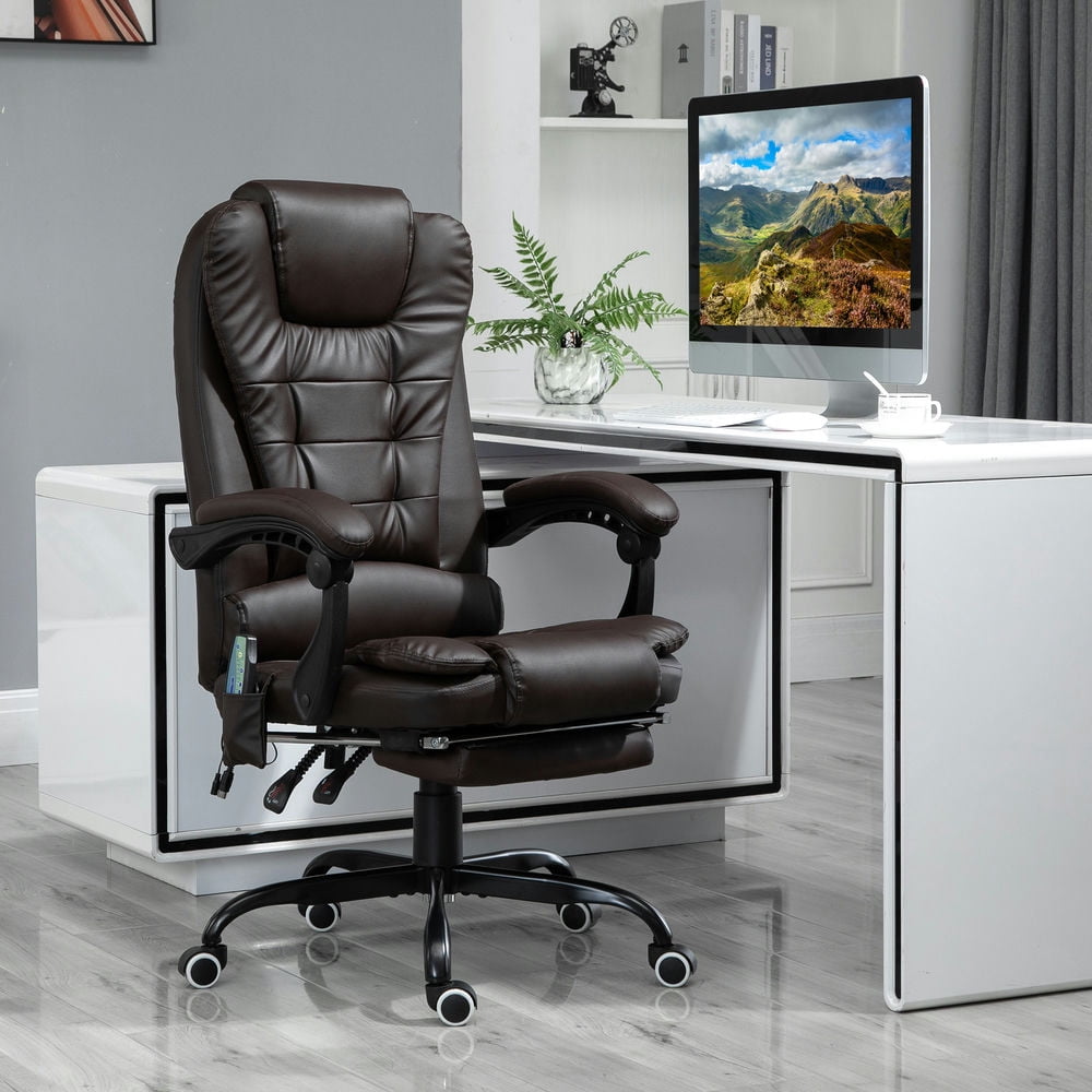 Finihen Vibration Massage Chair with 7 Vibration Points, Armrest, Reclining Backrest, Heated, Computer Chair, Office Desk Chair for Home, Brown