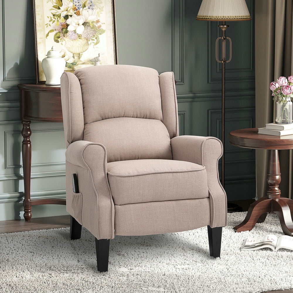 Finihen Vibration Massage Recliner Chair for Elderly with Heat, Remote Controls, Modern Linen Fabric Push Recliner Chair for Adults with Footrest, Side Pocket, Beige