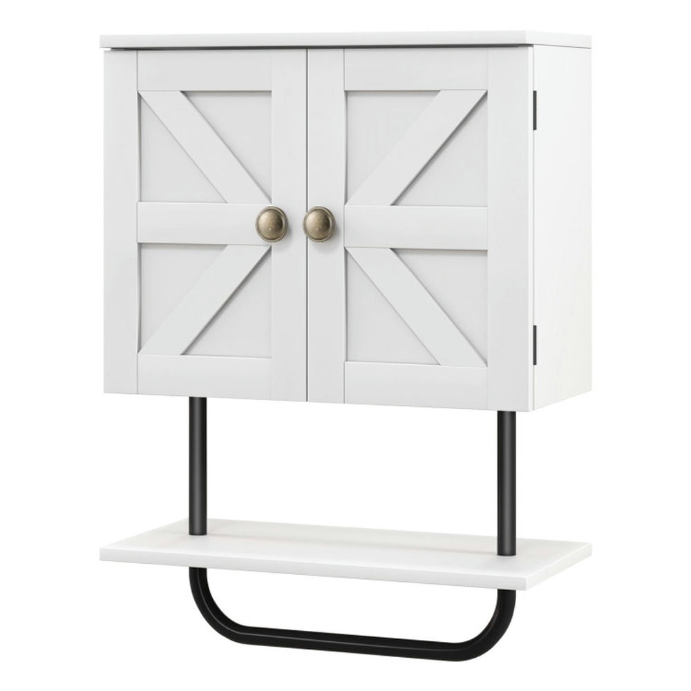 Finihen Wall Cabinet, Wall Mounted Bathroom Cabinet, Medicine Cabinet, 2-Door Bathroom Wall-Mounted Medicine Cabinet with Open Shelf and Towel Rack, for Bathroom, White