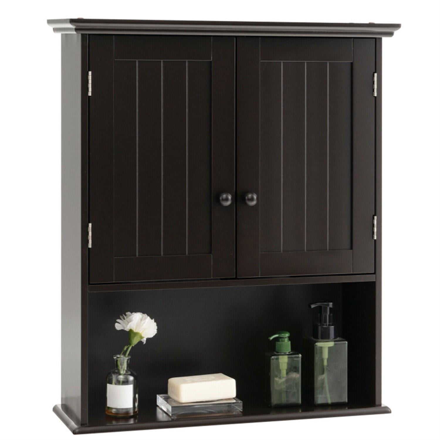 Demi Bonn Wall Mounted Bathroom Cabinet, Medicine Cabinet, 2-Door Wall Mount Bathroom Storage Cabinet with Open Shelf for Kitchen, Entryway, Bathroom, Brown