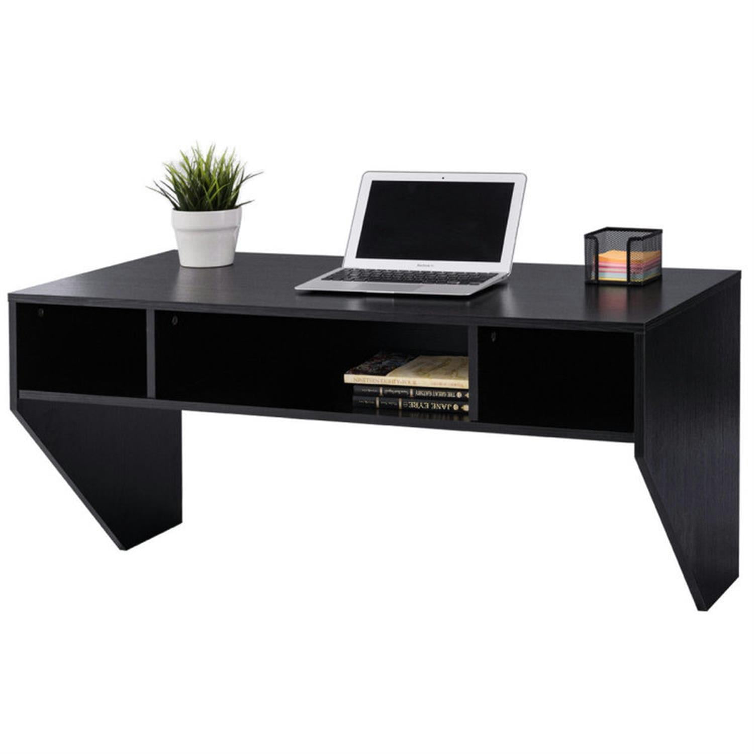 Finihen Wall Mounted Floating Sturdy Computer Table with Storage Shelf, Laptop Workstation for Laptops, Books, Tablets, and Art, Black