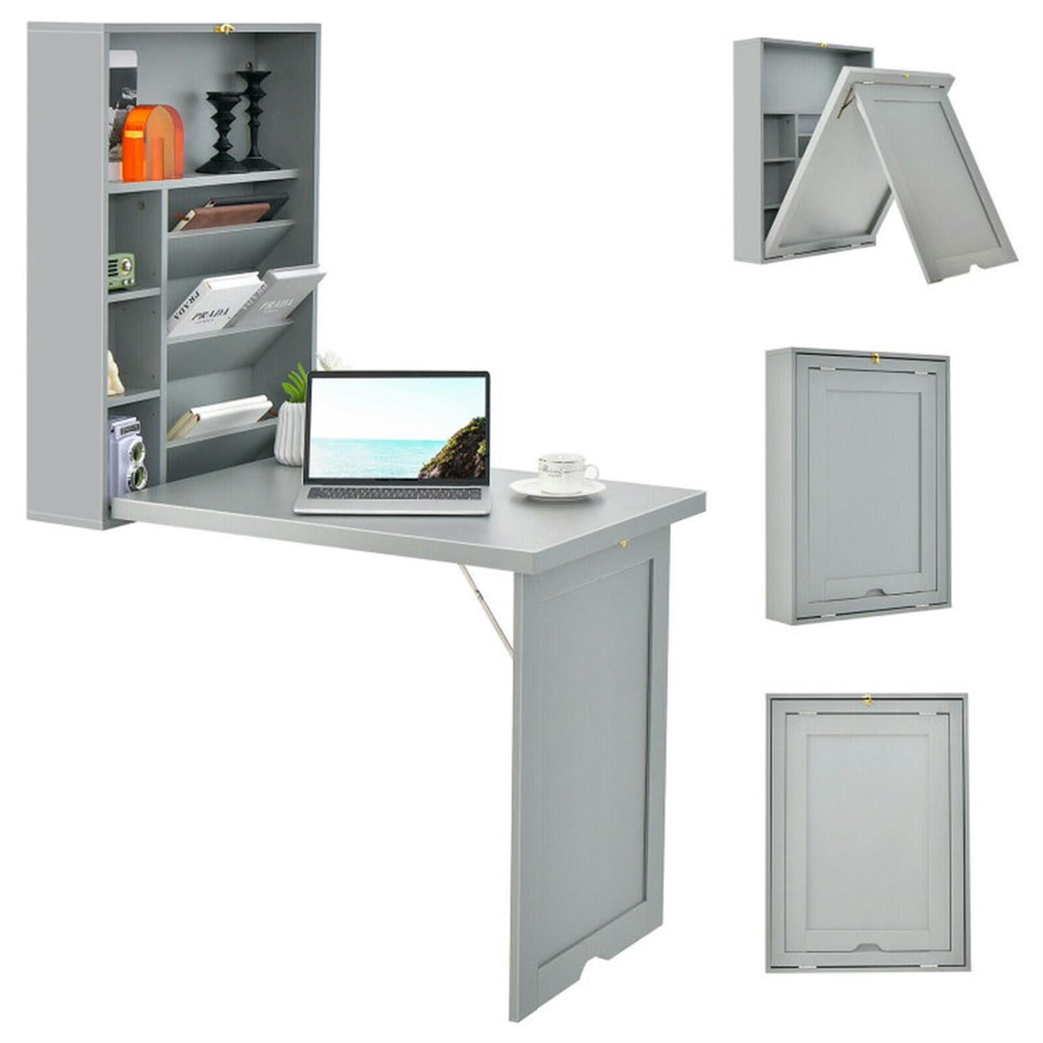Finihen Wall-Mounted Fold-Out Convertible Floating Desk Space Saver, for Laptops, Books, Tablets, and Art, Gray