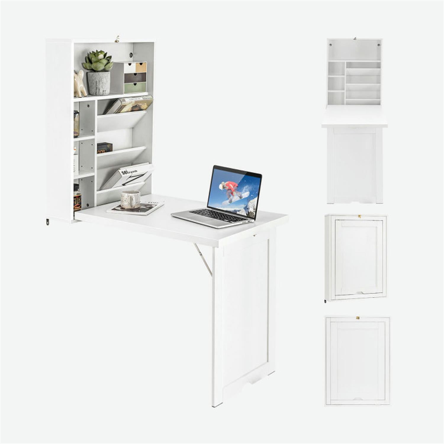 Finihen Wall-Mounted Fold-Out Convertible Floating Desk Space Saver, for Laptops, Books, Tablets, and Art, White