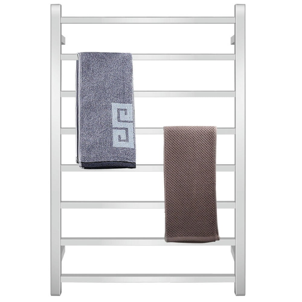 Finihen Wall Mounted Towel Rack, Electric Heated Towel Rack, 145W Electric Towel Warmer Wall Mounted Heated Drying Rack 8 Square Bars, for Bathroom, laundry Room, Silver
