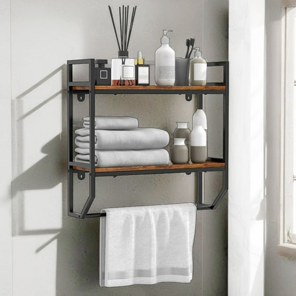 Demi Bonn Wall Mounted Towel Warmer, Towel Rack, Towel Holder, Over the Toilet Shelf Wall Mounted with Metal Frame, for Bathroom, Kitchen, Rustic Brown