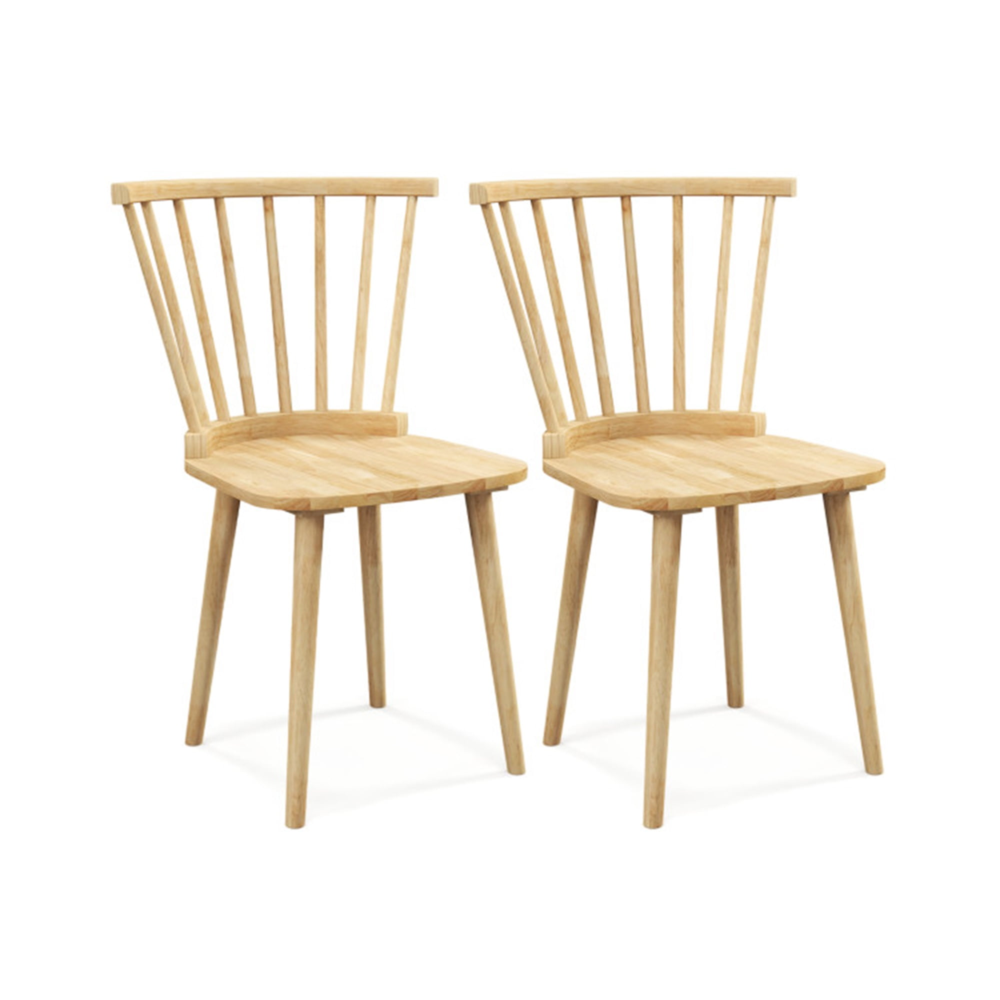 Finihen Windsor Dining Chairs Set of 2 Rubber Wood Kitchen Chairs with Spindle Back, Beige