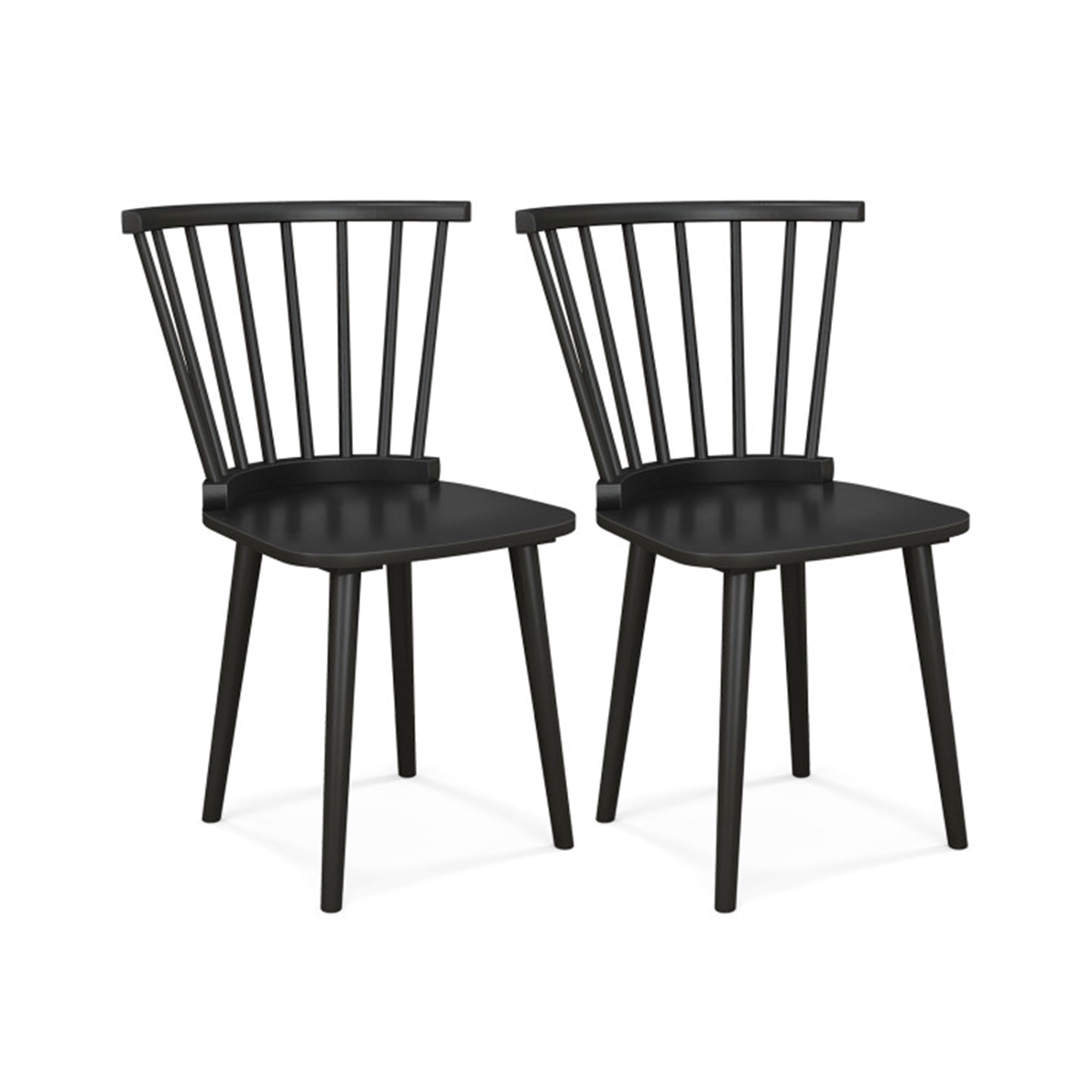 Demi Bonn Windsor Dining Chairs Set of 2 Rubber Wood Kitchen Chairs with Spindle Back, Black