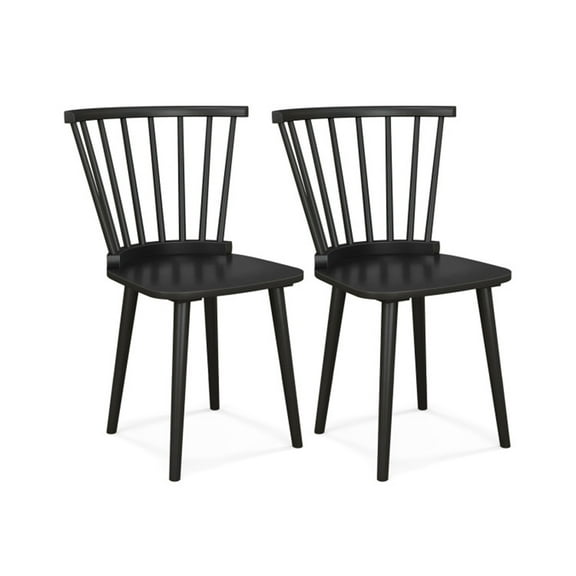Demi Bonn Windsor Dining Chairs Set of 2 Rubber Wood Kitchen Chairs with Spindle Back, Black
