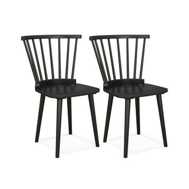 Finihen Windsor Dining Chairs Set of 2 Rubber Wood Kitchen Chairs with Spindle Back, Black