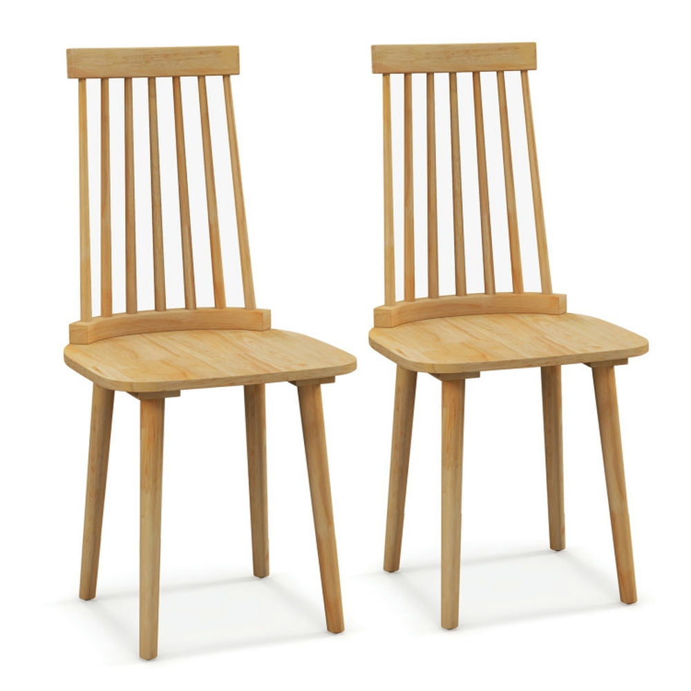Finihen Windsor Dining Chairs Set of 2 with High Spindle Back and Natural Rubber Wood Legs for Dining Room Living Room, Beige