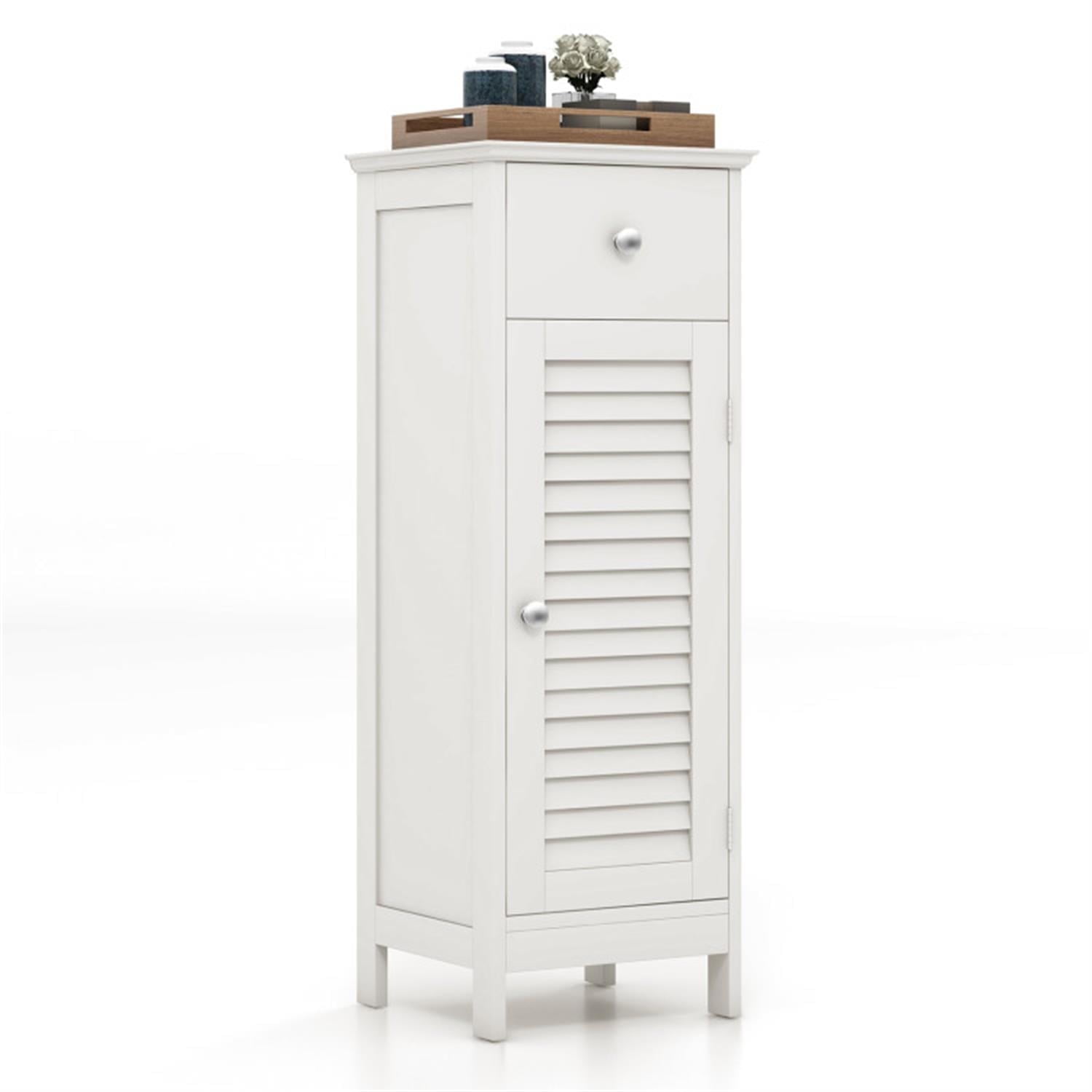 Demi Bonn Wood Bathroom Storage Cabinet, Bathroom Floor Cabinet with Drawer and Shutter Door for Bathroom, Living Room, Bedroom, Kitchen, White