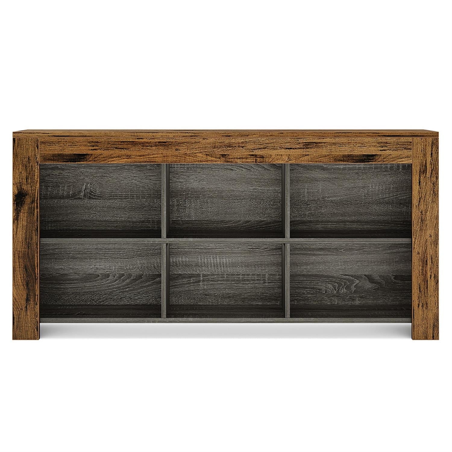 Demi Bonn Wood Sofa Table, Rustic Console Table Entryway Table with 6 Storage Cubes for Hallway, Bedroom, Living Room, Brown