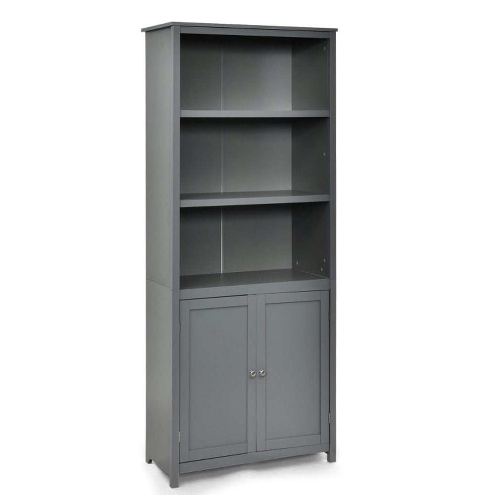 Finihen Wooden Bookcase with Shelving Storage Cabinet Unit Standing Display Bookcase with Doors, Gray
