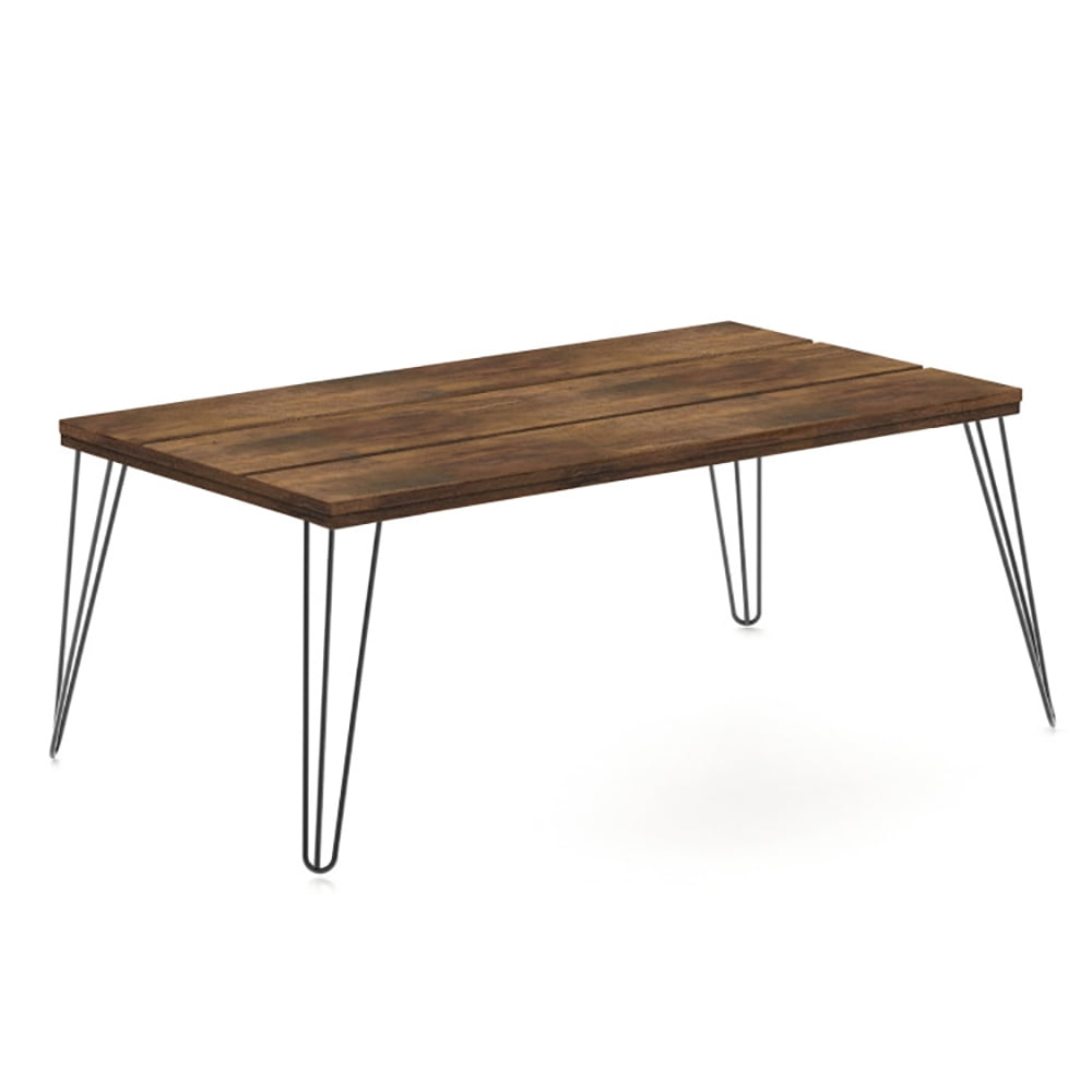 Finihen Wooden Coffee Table, Wood and Metal Rustic Cocktail Table, 43.5 Inch Wooden Rectangular Coffee Table with Metal Legs, for Living Room, Reception Room, Office, Brown
