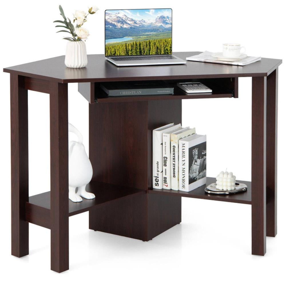 Finihen Wooden Computer Corner Desk with Drawer for Home Office Sturdy Writing Workstation, Brown