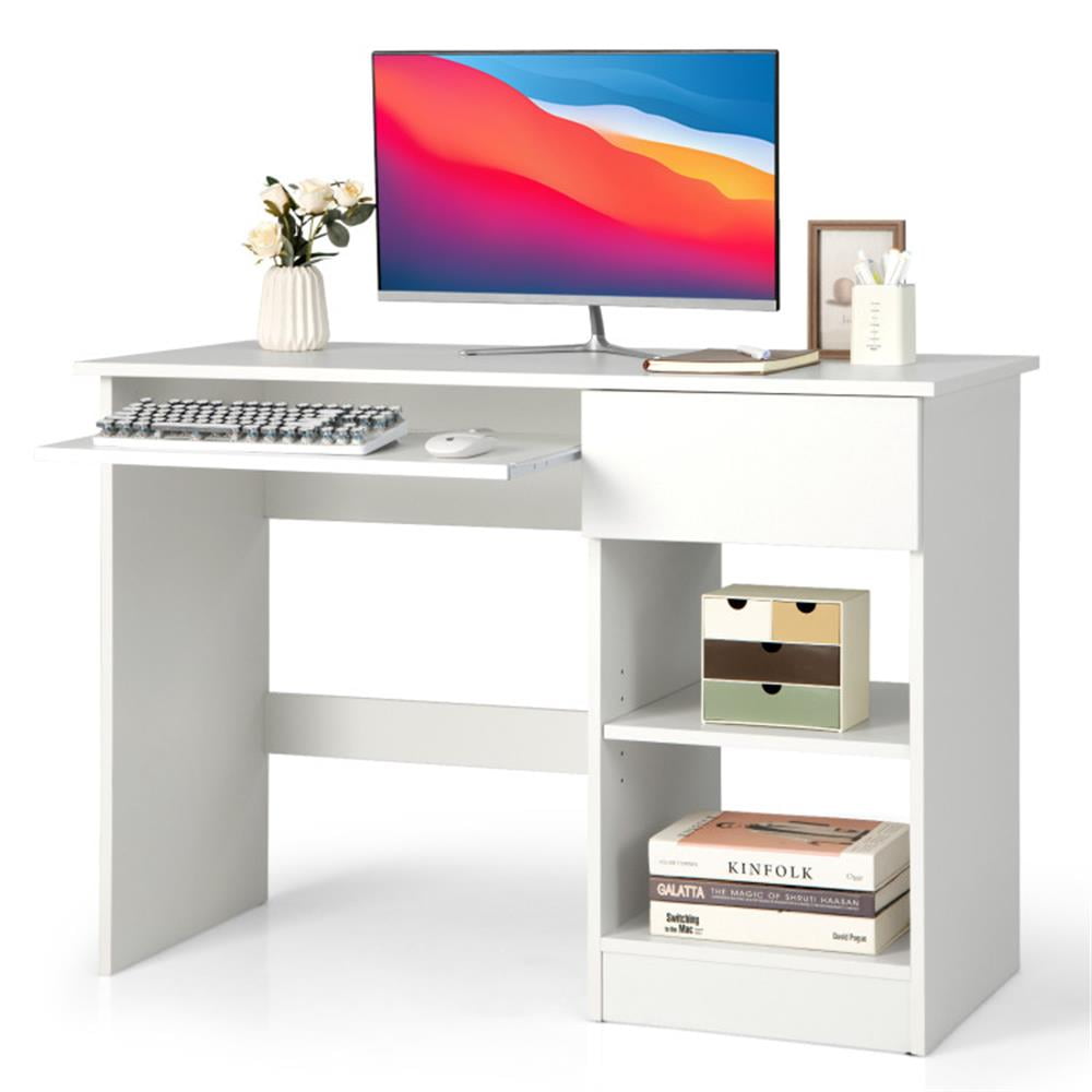 Finihen Wooden Computer Desk with CPU Stand, Small Home Office Desk Study Writing Table, White