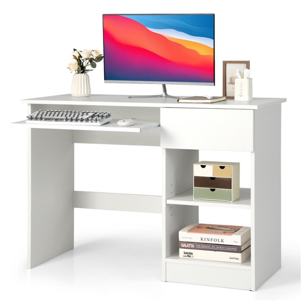 Demi Bonn Wooden Computer Desk with CPU Stand, Small Home Office Desk Study Writing Table, White