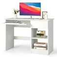 thumbnail image 1 of Demi Bonn Wooden Computer Desk with CPU Stand, Small Home Office Desk Study Writing Table, White, 1 of 10