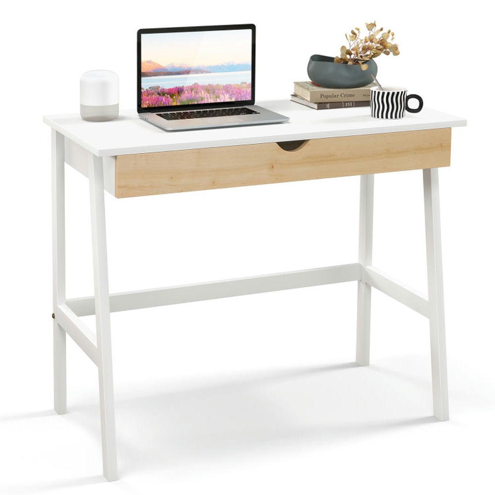 Finihen Wooden Computer Desk with Drawer for Home Office Desk Study Writing Table, White