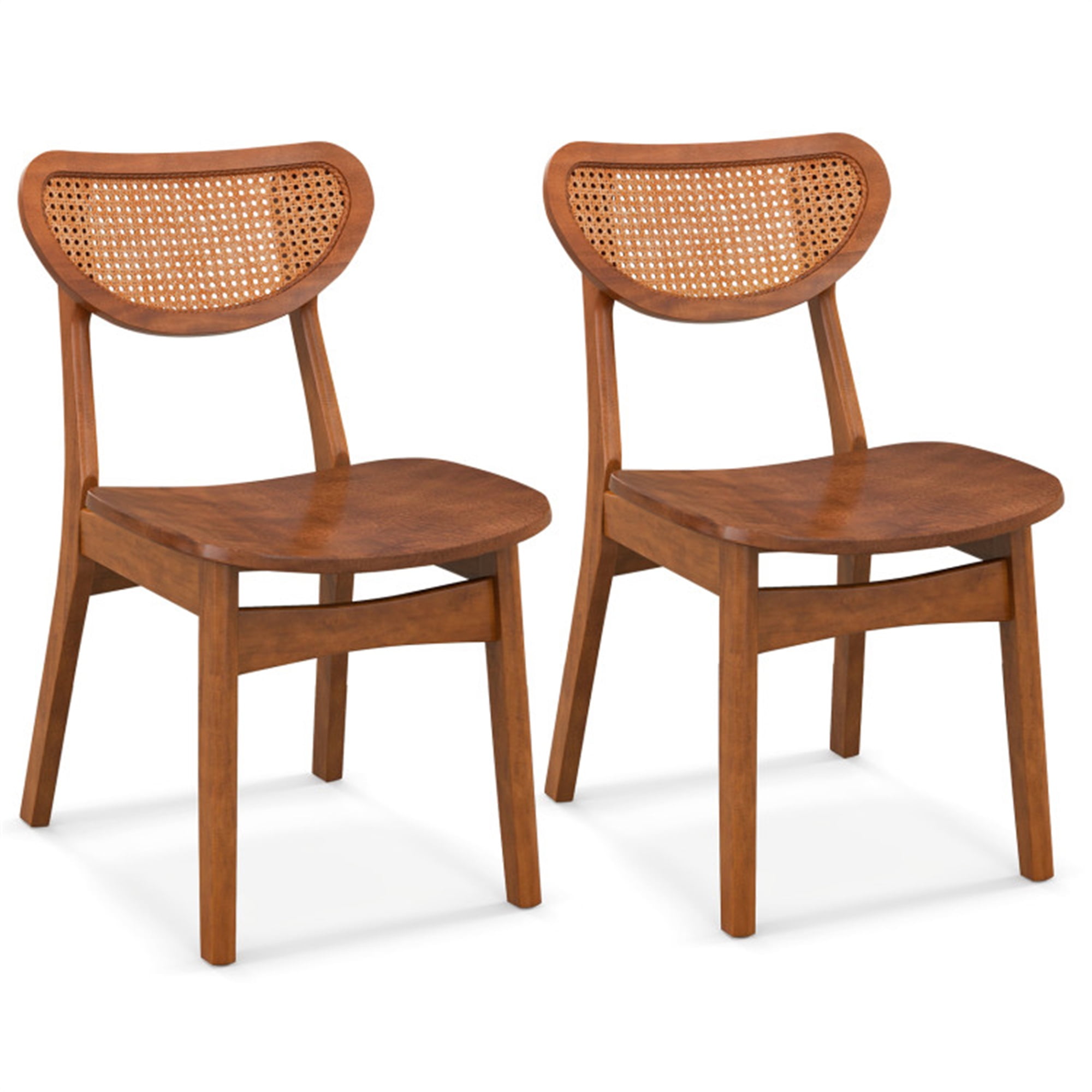 Finihen Wooden Dining Chair Set of 2 with Breathable Mesh Cane Backrest, Brown