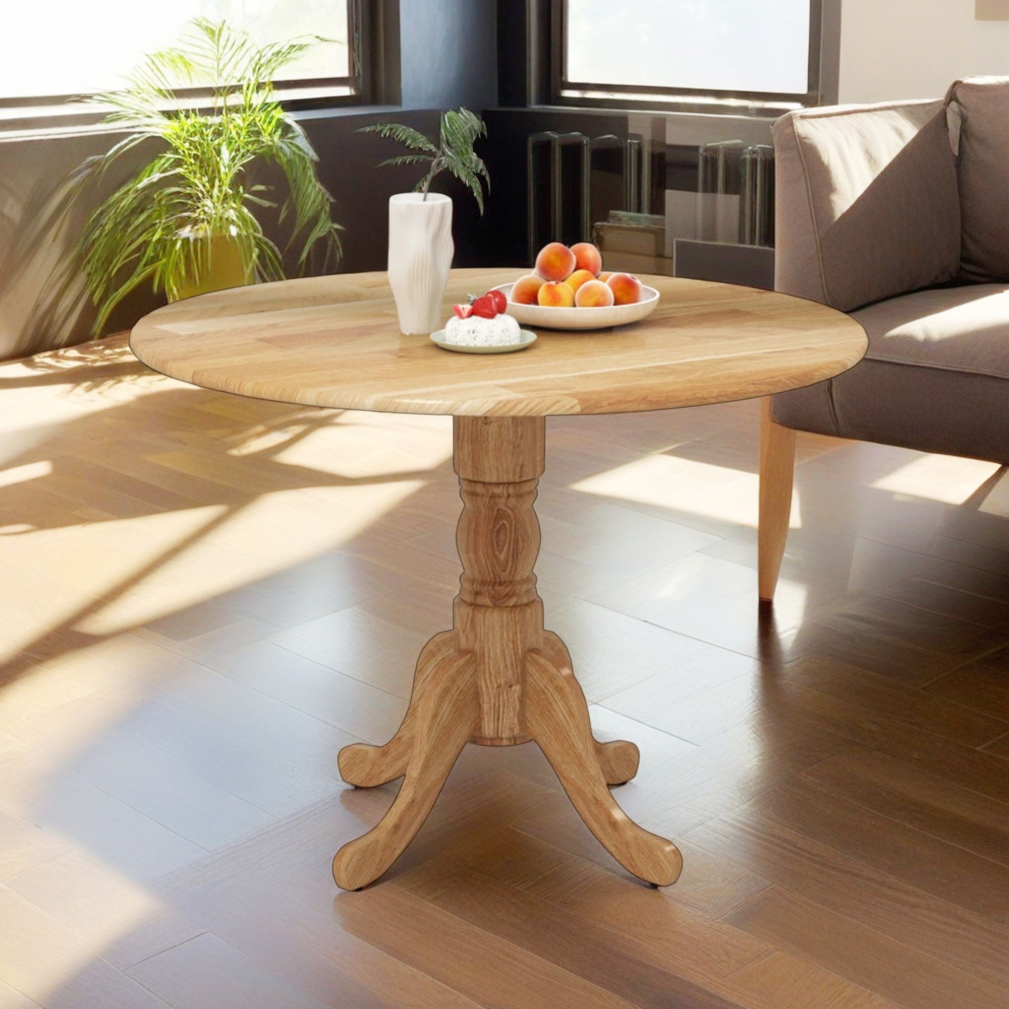 Demi Bonn Wooden Dining Table with Round Tabletop and Curved Trestle Legs, Modern Kitchen Table Furniture for Dining Room, Dinette, Beige