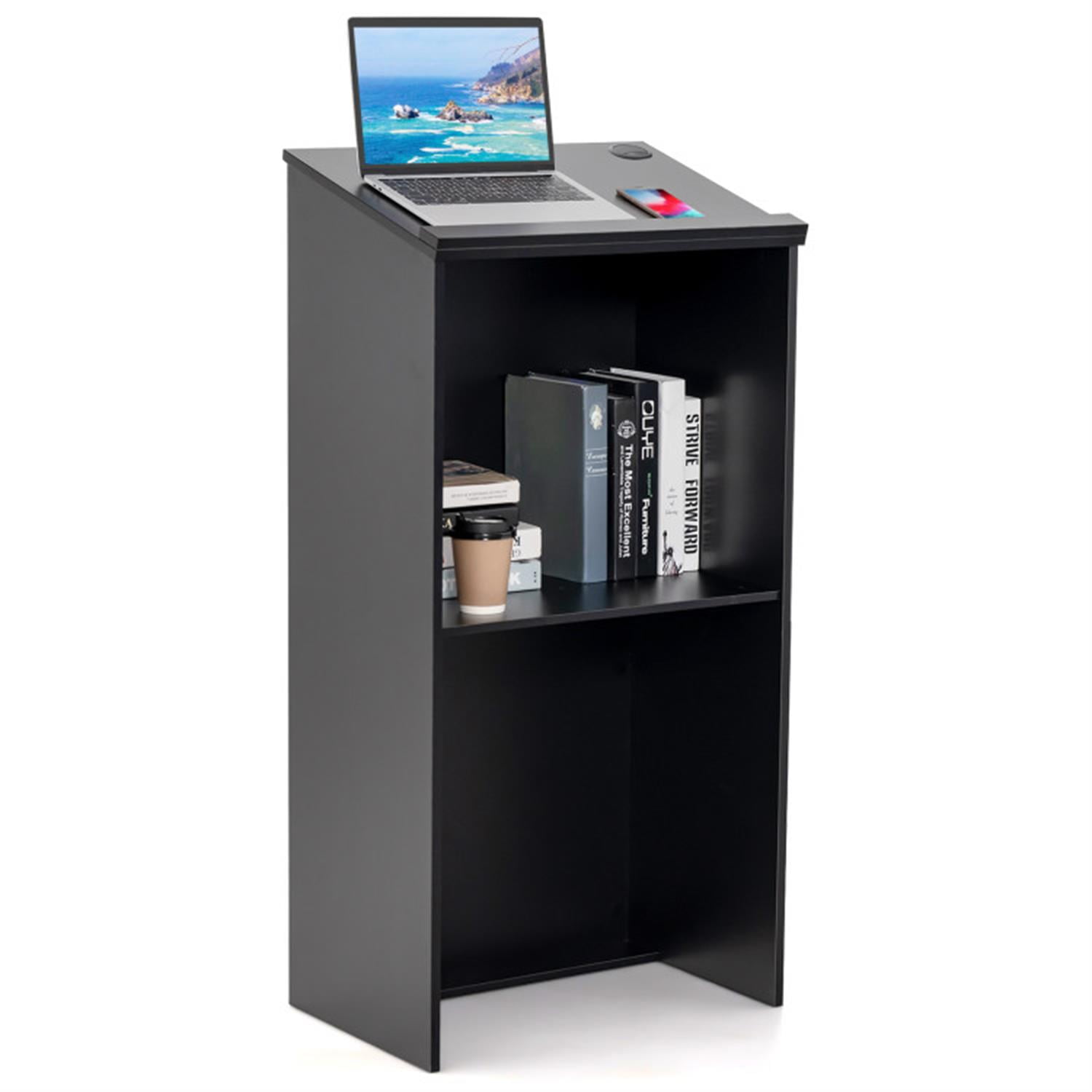 Finihen Wooden Floor Standing Podium Speaking Lectern, Laptop Workstation for Laptops, Books, Tablets, and Art, Balck